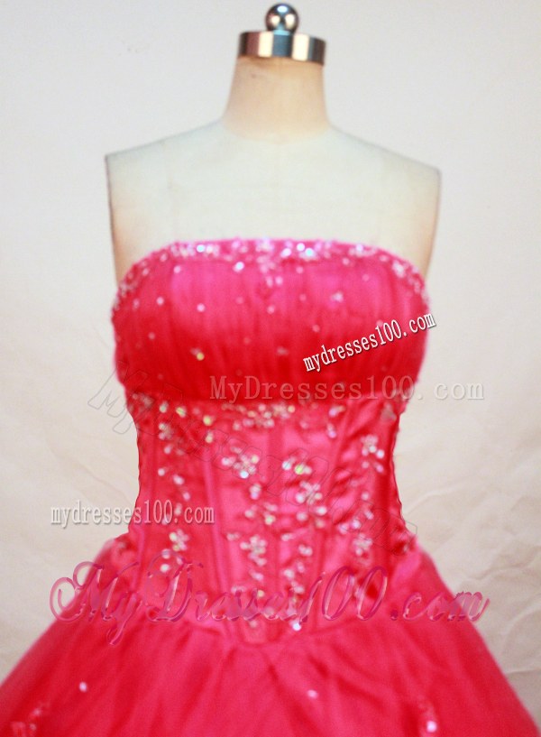 2013 Appliqued and Beaded Hot Pink Dress for Quinceanera
